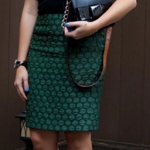EUC Anthropologie Maeve green polka dot pencil skirt 6